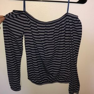 Navy blue striped off-the-shoulder top